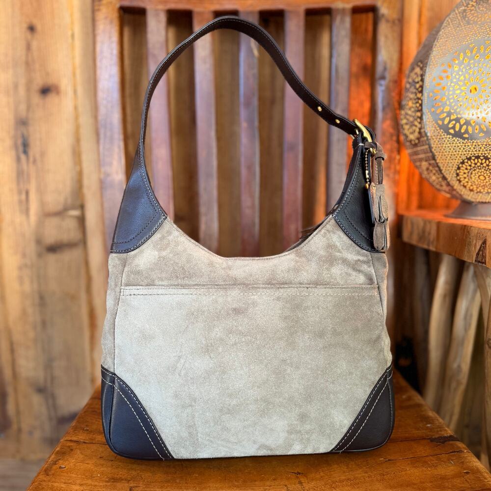 Vintage Coach Hamilton Hobo Bag F10281 Tan Suede & Brown Leather Shoulder Bag